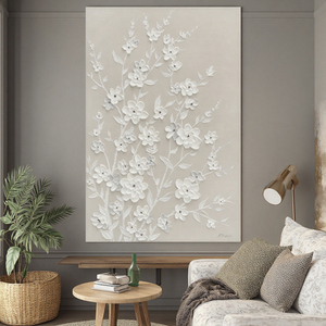 Dipinto a Olio 3D su Tela con Texture, Fiori Bianchi e Albero, Quadri Personalizzati all'Ingrosso, Decorazione Moderna per la Casa, Arte Murale - Product Image 2