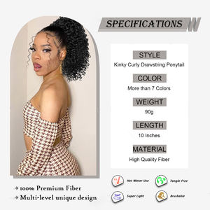 Cordón Puff Cola de caballo Afro Kinky Extensión de cabello rizado Clip sintético en cola de caballo Peluca africana para mujeres negras - Product Image 2