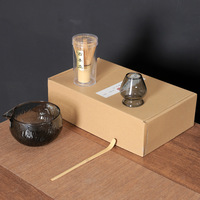 Bol à matcha en verre noir Newell avec bec verseur, accessoires de cérémonie, ensemble de tasses à matcha, bol de cérémonie Chawan, bol à matcha