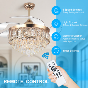 Y316 <span class=keywords><strong>Ventilateur</strong></span> de <span class=keywords><strong>Plafond</strong></span> et Luminaire Moderne Réversible en Cristal LED Dimmable, <span class=keywords><strong>Ventilateur</strong></span> Rétractable en Cristal K9 avec Télécommande - Product Image 4