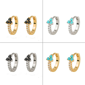 Boucles d'oreilles pour femme, serties de diamants, géométriques, de luxe léger, polyvalentes, avec turquoise - Product Image 2