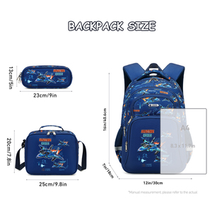 Ensemble personnalisé 3-en-1 : Sac à dos imperméable pour enfants avec motif avion de ligne marine, sac à déjeuner et trousse à crayons pour garçons - Product Image 1