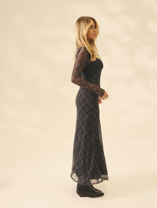 Vestido largo de malla de manga larga para <span class=keywords><strong>mujer</strong></span>, con estampado geométrico de rejilla, silueta de sirena ajustada, vestido casual para uso diario, venta al por mayor - Product Image 3