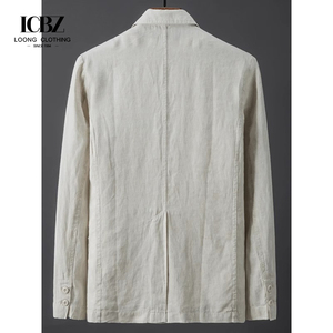 Veste <span class=keywords><strong>Homme</strong></span> Confortable Respirante Bleue en Coton et <span class=keywords><strong>Lin</strong></span>, Coupe Slim, Couleur Unie, Décontractée et Habillée, Légère, pour Printemps et Été - Product Image 4
