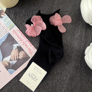 Zapatos de Tacón con Flores y Borde Quemado, Decorativos, Tejidos, Casuales, de Algodón Rizado, para Mujer, en Blanco y Negro, Estilo Hada, para Primavera y Otoño - Product Image 5