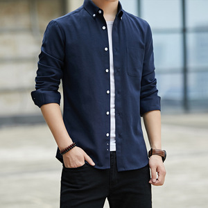 <span class=keywords><strong>Camisa</strong></span> Casual de Algodón <span class=keywords><strong>Oxford</strong></span> Estilo Coreano para Hombre, Manga Larga, Corte Entallado, Color Sólido, Saco Tipo <span class=keywords><strong>Traje</strong></span> Casual Entallado para Hombre - Product Image 4