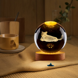 Chất Lượng Cao Sáng Mèo 3D Laser Khắc Pha Lê Bàn Ánh Sáng Ban Đêm Sáng Tạo Trang Trí Pha Lê Bóng - Product Image 1