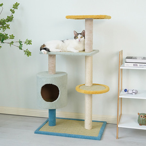 ต้นไม้แมว 4 ชั้น พร้อมเสาข่วนทำจากไซซอล บ้านแมว และแท่นสำหรับแมวในบ้าน - Product Image 1