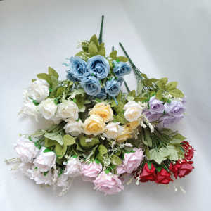 Ramo de <span class=keywords><strong>flores</strong></span> de seda de 9 cabezas de alta calidad, ramo de rosas de <span class=keywords><strong>flores</strong></span> artificiales de alta calidad <span class=keywords><strong>con</strong></span> hierba, venta al por mayor - Product Image 3