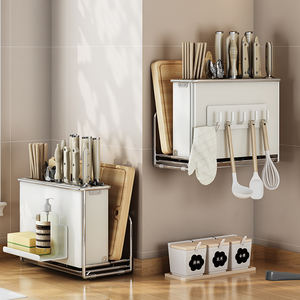 家庭用ナイフラックキッチン収納乾燥カトラリーホルダー2024新品デスクトップ壁掛けメタルブラック多機能オーガナイザー - Product Image 2