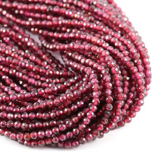 Cuentas de Piedra Natural, Granate, Piedras Preciosas Facetadas, Cuentas Sueltas para Hacer Joyas, Collar, Tamaño 3 mm, Granate de Alta Calidad - Product Image 1