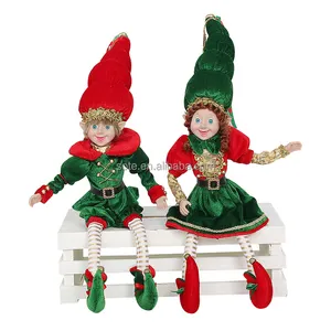 60CMクリスマスエルフ置物人形ハンギングオーナメント、曲げ可能な脚がクリスマスエルフに座っています
