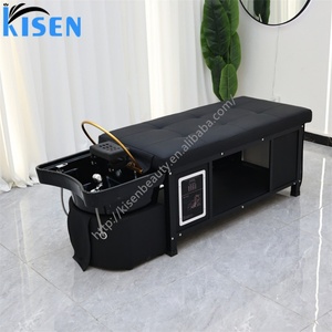 KISEN Lit de massage thaïlandais de luxe pour spa capillaire, lit de lavage de cheveux avec bac à shampoing intégré, lit de lavage pour salon de beauté avec armoire de rangement - Product Image 3