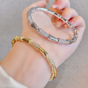 Gold And <b>Silver</b> Geometric Crystal <b>Bracelets</b> For Women Micro Insert Jewelry Gift <b>Bangles</b> With Zircon Stones - Product Image 1