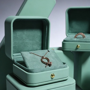 Suede Elegant Jewelry Storage <b>Box</b> Premium Green Velvet Lining Jewelry <b>Box</b> Custom logo Jewelry <b>Box</b> and Bag Set Green - Product Image 3
