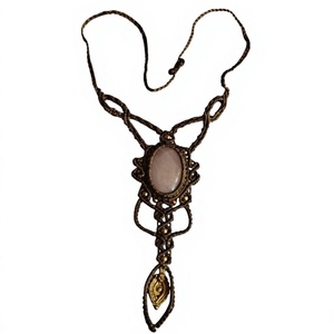 Collar Colgante Hecho a Mano con Cuerda de Cáñamo Estilo Boho, con Piedra Ovalada Natural, Chapado en Bronce Antiguo, Joyería Unisex para Uso Diario - Product Image 1