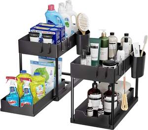Organisateur sous évier à 2 niveaux avec tiroir <span class=keywords><strong>coulissant</strong></span>, en plastique écologique, pour <span class=keywords><strong>rangement</strong></span> de <span class=keywords><strong>cuisine</strong></span> moderne - Product Image 2