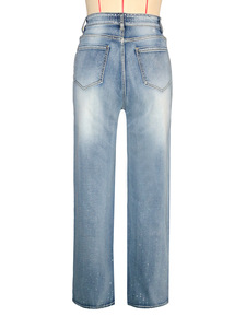 Pantalon en jean évasé scintillant pour femme, style Y2K décontracté, taille haute, avec strass, coupe large, tendance - Product Image 6