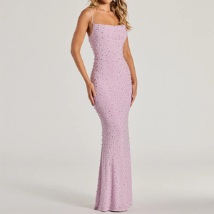 2024 özel üretici Lady kadınlar İnci boncuklu elbise Halter boyun doğum günü Midi bandaj yemeği kadınlar için zarif parti elbise - Product Image 3