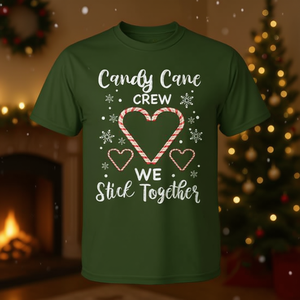 T-shirt Candy Cane Crew Heart Holiday Family, maglietta per pigiama natalizio - Product Image 2