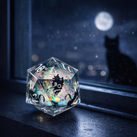 Dés à jouer polyédriques en résine liquide, peints à la main, écologiques, à bords vifs, avec paillettes galaxie, motif chat noir mignon, pour DND RPG TTRPG