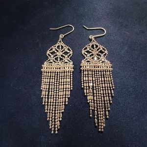 Xinfly 18K Pure Gold Sparkle Drop <b>Earrings</b> Elegant New Design Women's <b>Long</b> Tassels Fringe Dangle for Wedding Party Gift - Product Image 3