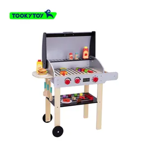 子供用バーベキューテーブル木製キッチンおもちゃプレイハウスシミュレーションBBQグリル子供用教育玩具
