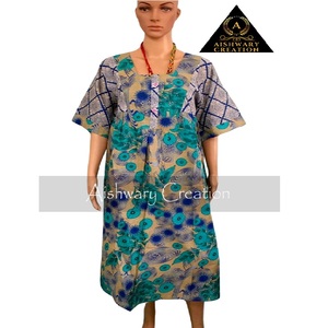Fabricant direct 100% robe mi-longue en lin coton pour femmes beau motif géométrique imprimé automne bras long décontracté Maillard - Product Image 1