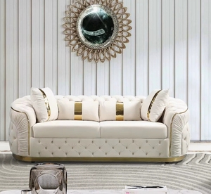Conjunto de sofá blanco de alta calidad de fábrica de estilo de lujo para sala de estar, sofá de salón de acero inoxidable dorado, sofá, muebles de sala de estar de Hotel - Product Image 4