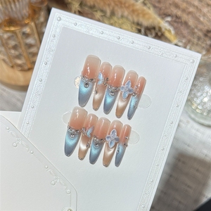 เล็บปลอมอะคริลิคสีฟ้าหรูหรา คุณภาพสูง ทำมือ ขายส่ง - Product Image 2