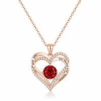 Collier Pendentif Cœur Ouvert Lettre d'Amour Pavé CZ Pierre Rouge Or Rose Bijou Romantique pour Femme Vente en Gros