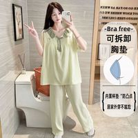 Nuage coton pyjamas femmes été doux avec coussin de poitrine pantalon à manches courtes grande taille 220 livres gros vêtements de maison décontractés