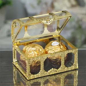 Caja de plástico dorado al por mayor para dulces, Cofre del Tesoro de chocolate transparente, caja de embalaje para decoración de bodas y fiestas populares