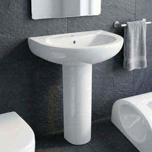 Lavabo ovale en céramique avec piédestal intégral, résistant à l'eau, articles sanitaires pour hôpital, centre commercial, villa, salle de bain - Product Image 4