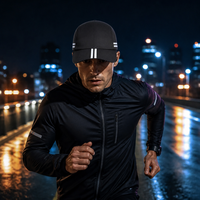Veelzijdige zwarte sportcap met reflecterende streep, groothandel, ademend, hardloopmuts, verstelbaar, technische utility sportcap