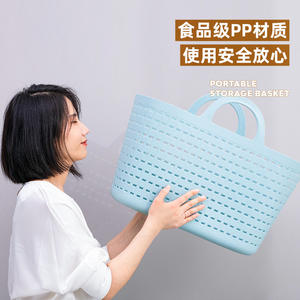 Panier de rangement portable en plastique avec poignée, panier à linge multifonctionnel pour salle de bain et cuisine, taille moyenne, vert lac - Product Image 4