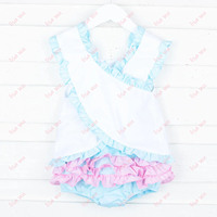 Vêtements pour enfants à la mode, vente en gros, coton tissé, volants, ensemble de couture et de bloomers pour bébés filles, broderie, ensemble de vêtements pour filles en bas âge