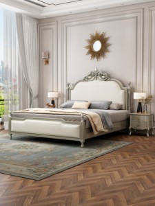 Luxury French Carved Wood Upholstered Tufted Bed <b>Frame</b> Bedroom Furniture King Qeeun Size Classic Double Bed for Villa - Product Image 3
