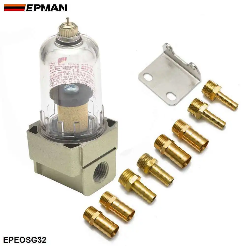 EPMAN Car Motorcycle Mini Oil Separator Catch Can Tank with Inner Filter for Engine With 6 Pieces Barb Adapter EPEOSG32