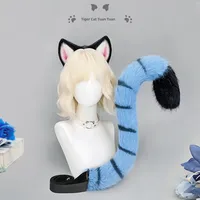 QinRuan Accessoires de déguisement unisexe pour adulte, ensemble bandeau oreilles de chat en fausse fourrure et queue de renard, Halloween