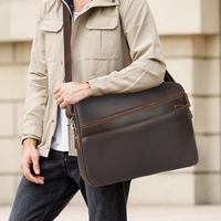 Sac Messager d'Affaires en Cuir Véritable Type « Crazy Horse » pour Homme, Sacoche pour Ordinateur Portable 15.6 Pouces, en Cuir de Vache