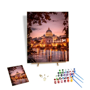 Pittura con i numeri Diy Scenery pittura a olio Canvas Kit Palace River Evening Art Hanging Picture Decor per camera da letto - Product Image 1