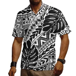 최고 품질의 몬스테라 리프 알로하 셔츠 맞춤형 폴리네시아 빅 사이즈 남성 정장 셔츠 타파 프린트 사모아 셔츠