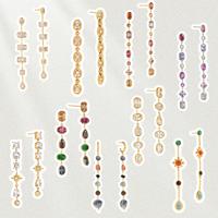 316L Edelstahl 18K Vergoldete Mehrfarbige CZ Lange Tropfen-Ohrringe Modeschmuck für Frauen Bunte Edelstein-Ohrringe