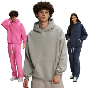 Nuovo Arrivo 2024 Set <span class=keywords><strong>Felpa</strong></span> <span class=keywords><strong>con</strong></span> <span class=keywords><strong>Cappuccio</strong></span> e Jogger da Uomo Felpati Oversize Pantaloni della Tuta a Gamba Dritta Vestibilità Boxy Senza Coulisse Set Unisex - Product Image 1