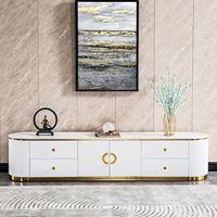 Ensemble de meubles de salon et de salle à manger en bois et marbre de luxe moderne avec cadre doré, table basse et meuble TV blanc, écoresponsable, avec rangement pour chambre à coucher