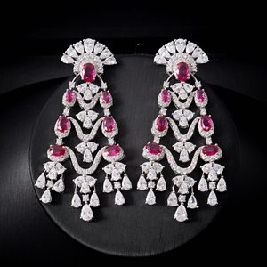 00081 rhodium plaqué rubis rouge femmes collier ensemble de bijoux CZ cubique Zircon dubaï classique Style élégant accessoires de mariée - Product Image 3