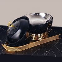 Chauffe-Plat à Gaz en Acier Inoxydable 8L avec Support de Couvercle Suspendu Doré et Motif Découpé pour Buffet, Hôtels, Mariages et Traiteurs