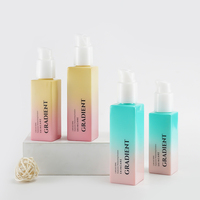 Flacon pompe carré en verre opale dégradé vertical jaune-rose et cyan-rose style bohème, 50 ml et 30 ml