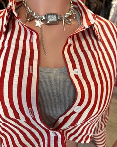 Set gonna autunno 2 pezzi da donna abiti Sexy camicie <span class=keywords><strong>a</strong></span> <span class=keywords><strong>righe</strong></span> rosse con gilet <span class=keywords><strong>a</strong></span> maglia minigonna Casual 3 pezzi Set gonna per donna - Product Image 6